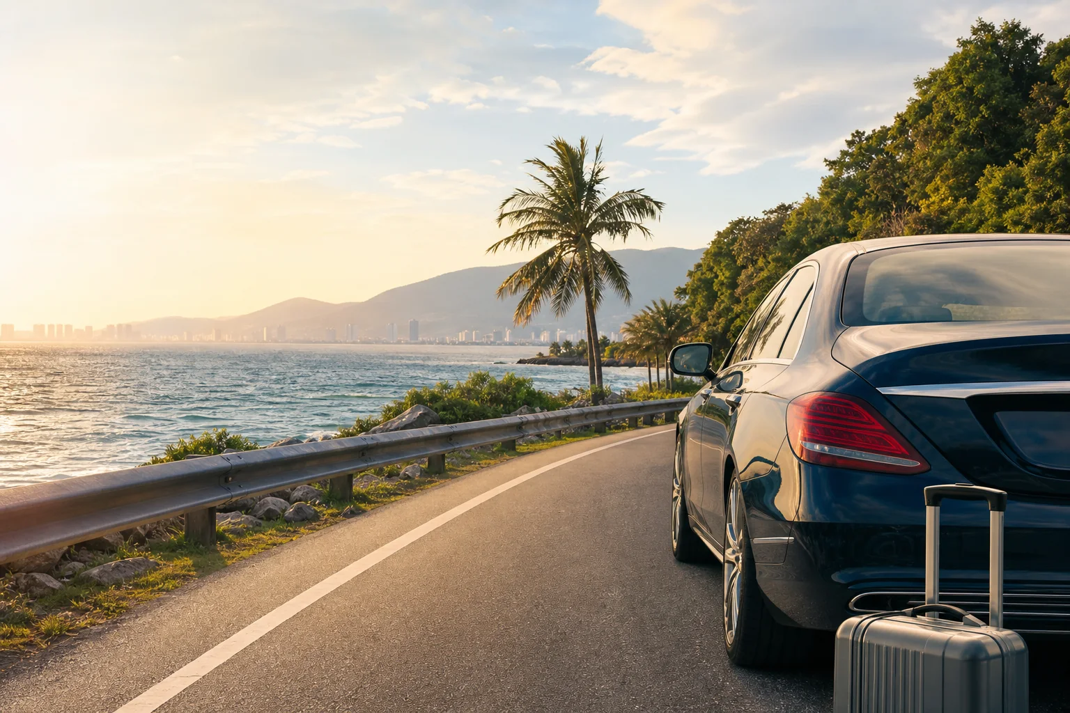 Comfortable private interstate journey on a Malaysian coastal road